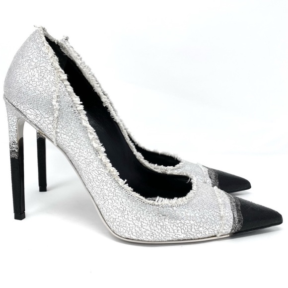 TOM FORD SILVER AND BLACK POINT TOE HEELS SHOES SZ 40 or 10 - Picture 6 of 12